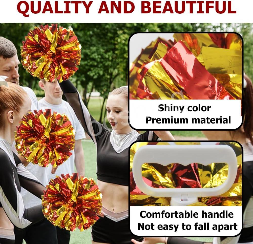 imageHooshing 4PCS Pom Poms Cheerleading with FingerFriendly Handle for Cheering Squad ampamp Dance TeamRed and Gold