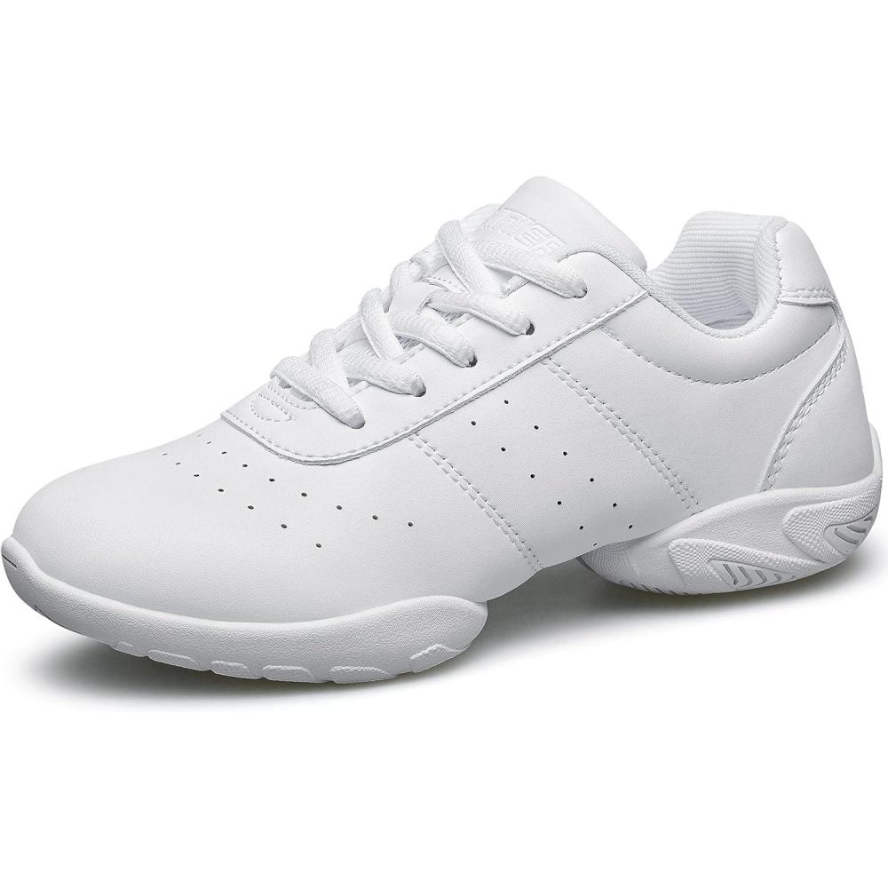 imageBAXINIER Girls White Cheerleading Dance Shoes Athletic Training Tennis Breathable Youth Competition Cheer SneakersWhite 610
