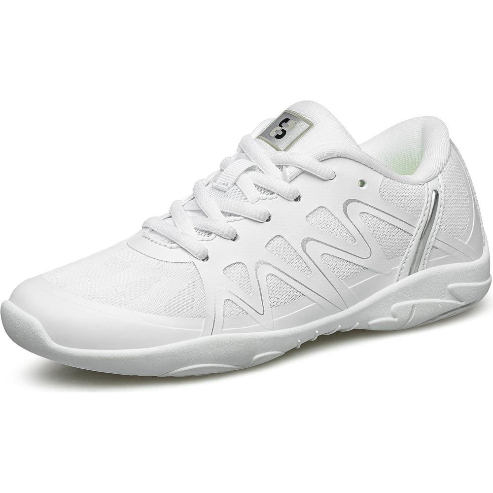 imageBAXINIER Girls White Cheerleading Dance Shoes Lightweight Youth Competition Cheer Sneakers Kids Training Tennis ShoesWhite 103