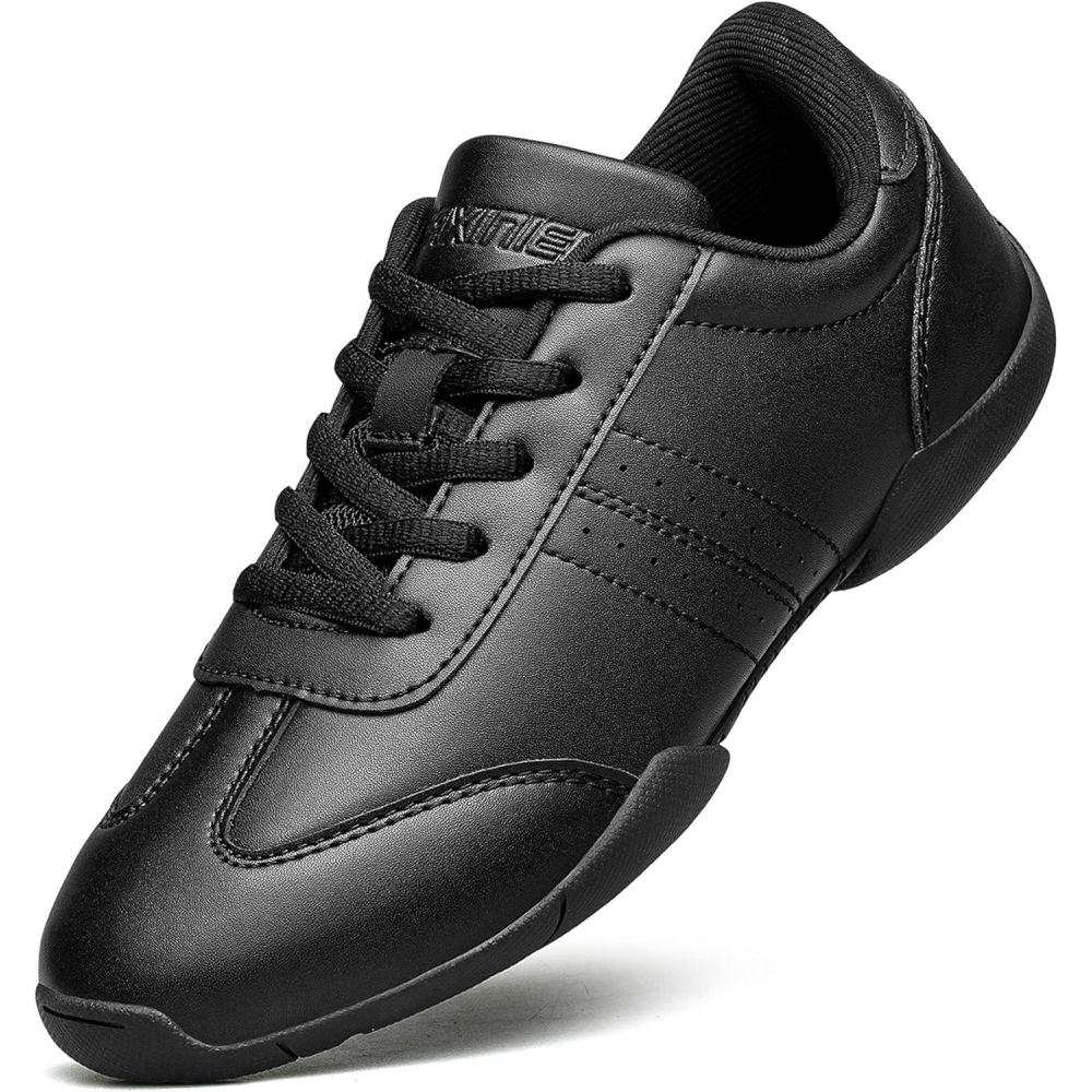 imageBAXINIER Youth Girls White Cheerleading Dancing Shoes Athletic Training Tennis Walking Breathable Competition Cheer SneakersBlack 2116girls