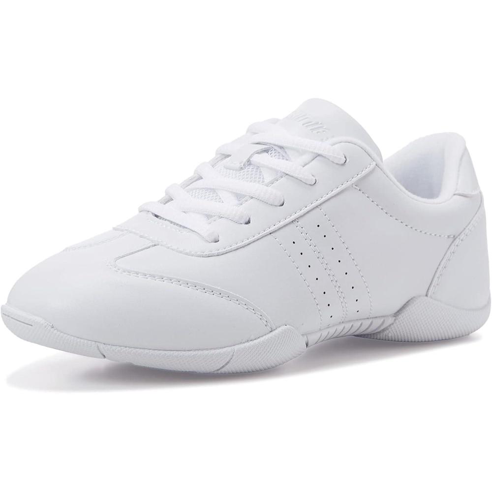 imageBAXINIER Youth Girls White Cheerleading Dancing Shoes Athletic Training Tennis Walking Breathable Competition Cheer SneakersWhite 2116women