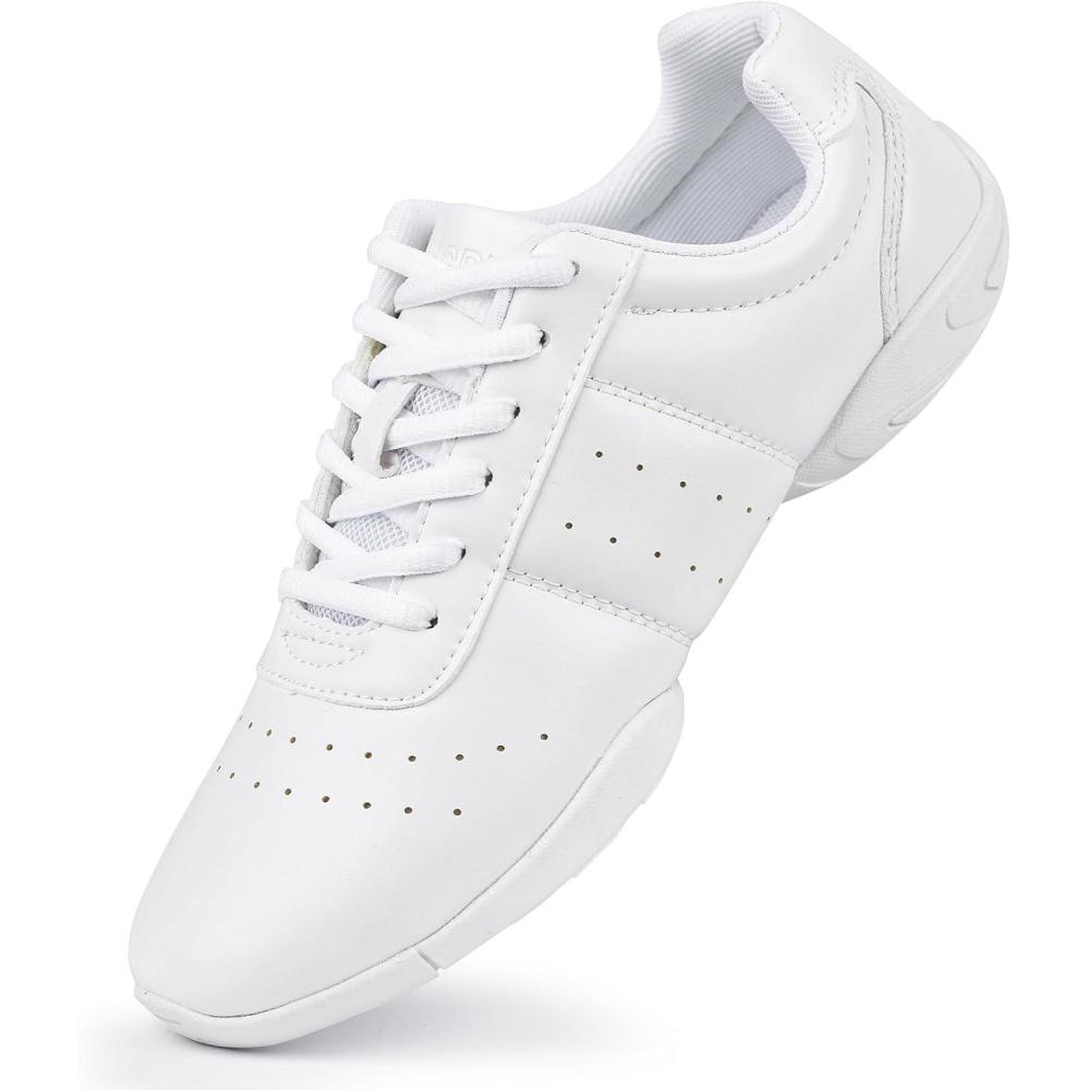 imageCheer Shoes for Youth Girls White Cheerleading Athletic Dance Shoes Tennis Sneakers for Competition Sport TrainingWhitewomen