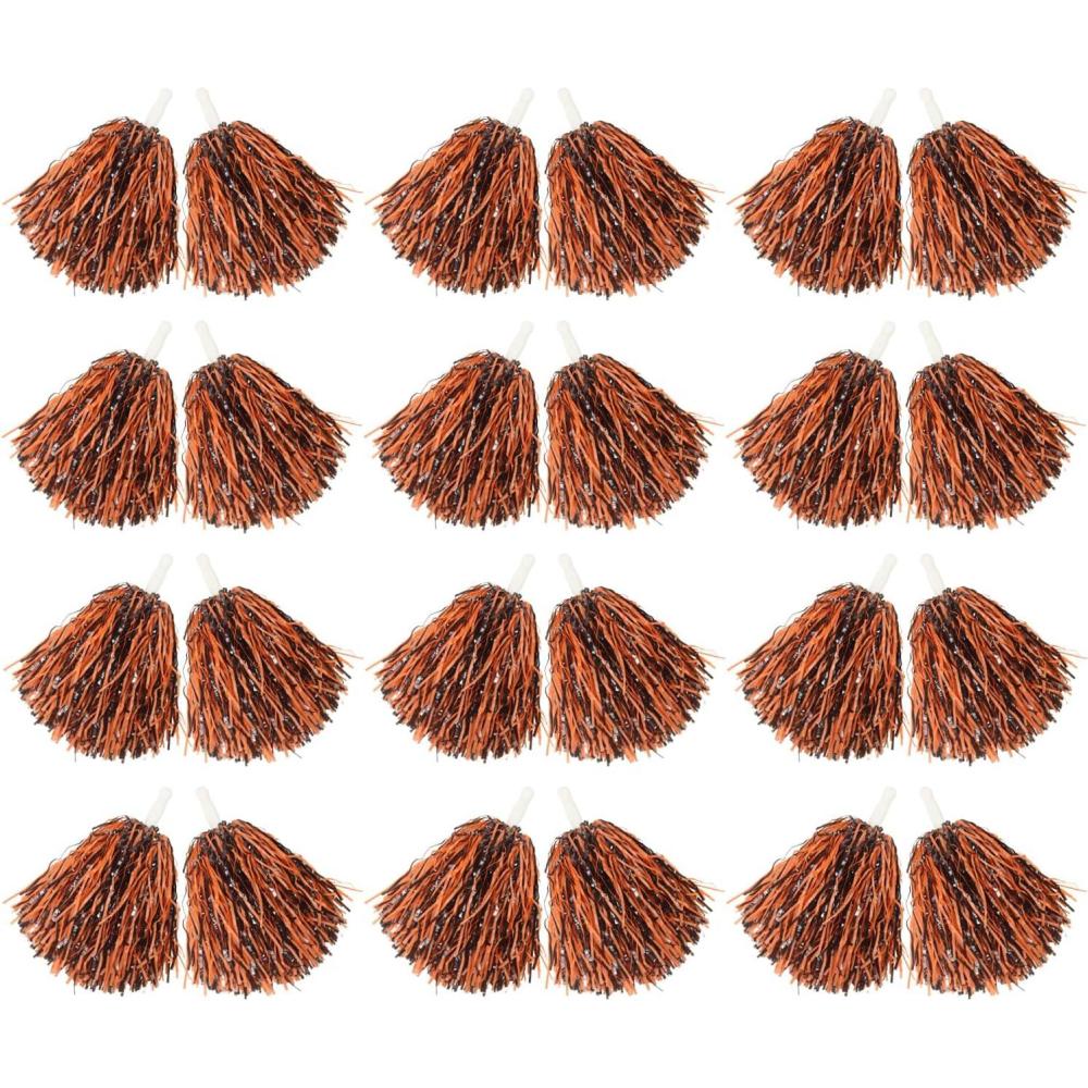 imageHooshing 1224100PCS Pom Poms Cheerleading Metallic Foil Cheer Pom Poms with Plastic Handles for Rooters Cheering Squad Team Spirit SportsBlack and Orange