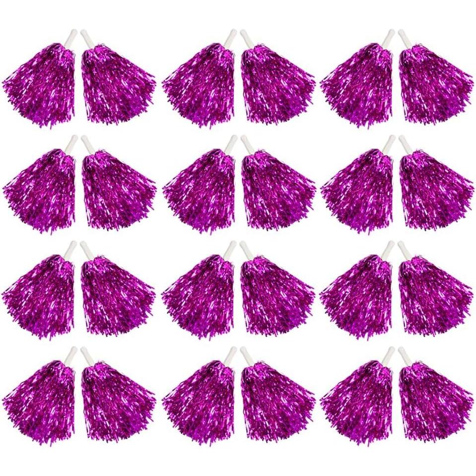 imageHooshing 1224100PCS Pom Poms Cheerleading Metallic Foil Cheer Pom Poms with Plastic Handles for Rooters Cheering Squad Team Spirit SportsHot Pink