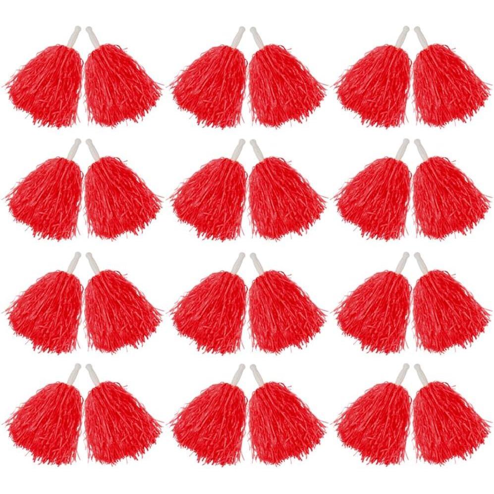 imageHooshing 122480PCS Pom Poms Cheerleading Sports Spirited Plastic Cheer Pompoms with Handles for Kids Adults Team Party Dance CheeringRed