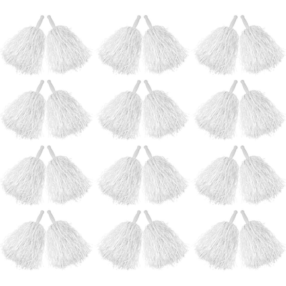 imageHooshing 122480PCS Pom Poms Cheerleading Sports Spirited Plastic Cheer Pompoms with Handles for Kids Adults Team Party Dance CheeringWhite