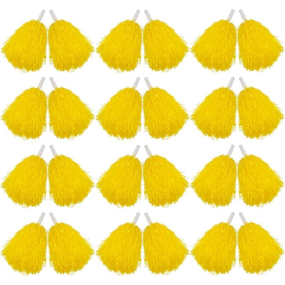 imageHooshing 122480PCS Pom Poms Cheerleading Sports Spirited Plastic Cheer Pompoms with Handles for Kids Adults Team Party Dance CheeringYellow
