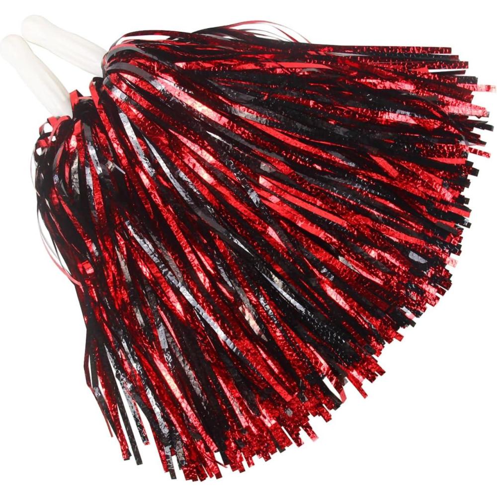 imageHooshing 12PCS24PCS Pom Poms Cheerleading Fluffy Metallic Pom Poms for Squad Team Sports Spirit Party Adopt Metal Embossing ProcessBlack and Red
