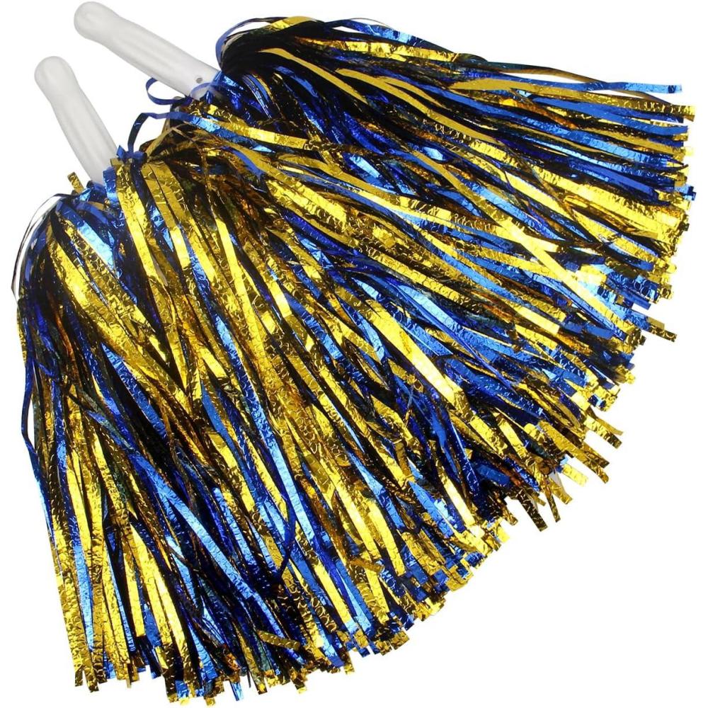 imageHooshing 12PCS24PCS Pom Poms Cheerleading Fluffy Metallic Pom Poms for Squad Team Sports Spirit Party Adopt Metal Embossing ProcessBlue and Gold