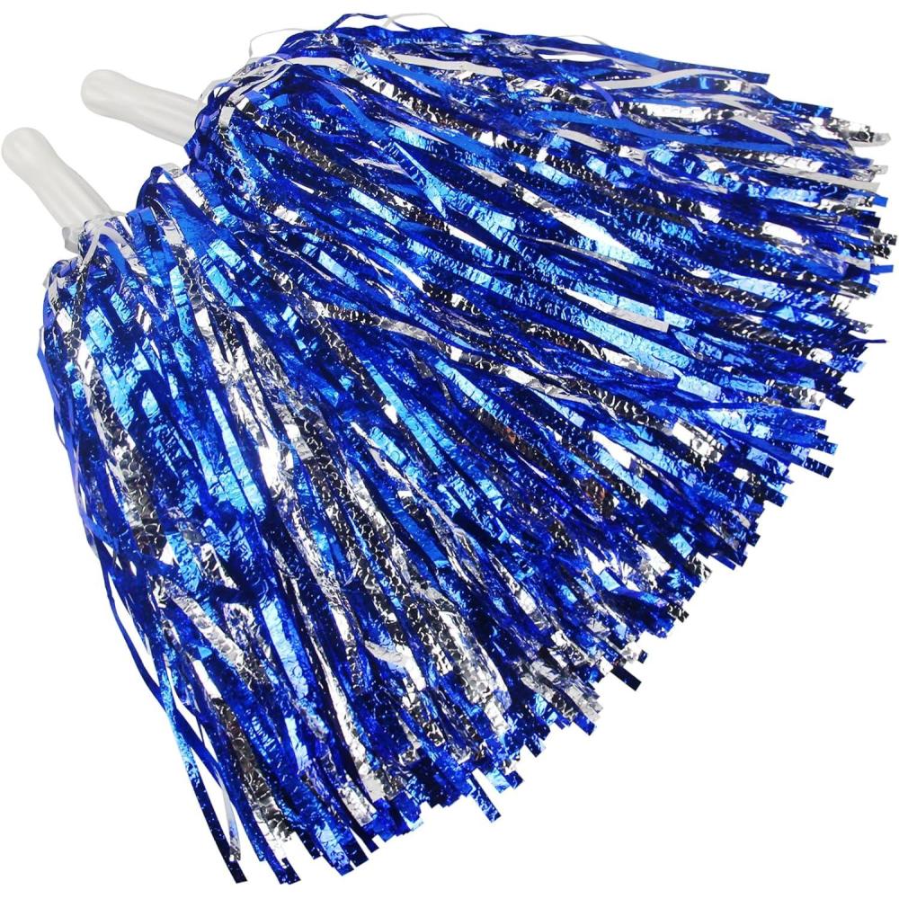 imageHooshing 12PCS24PCS Pom Poms Cheerleading Fluffy Metallic Pom Poms for Squad Team Sports Spirit Party Adopt Metal Embossing ProcessBlue and Silver