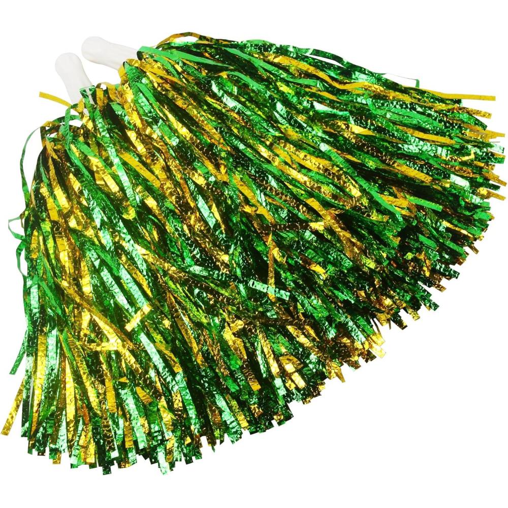 imageHooshing 12PCS24PCS Pom Poms Cheerleading Fluffy Metallic Pom Poms for Squad Team Sports Spirit Party Adopt Metal Embossing ProcessGreen and Gold