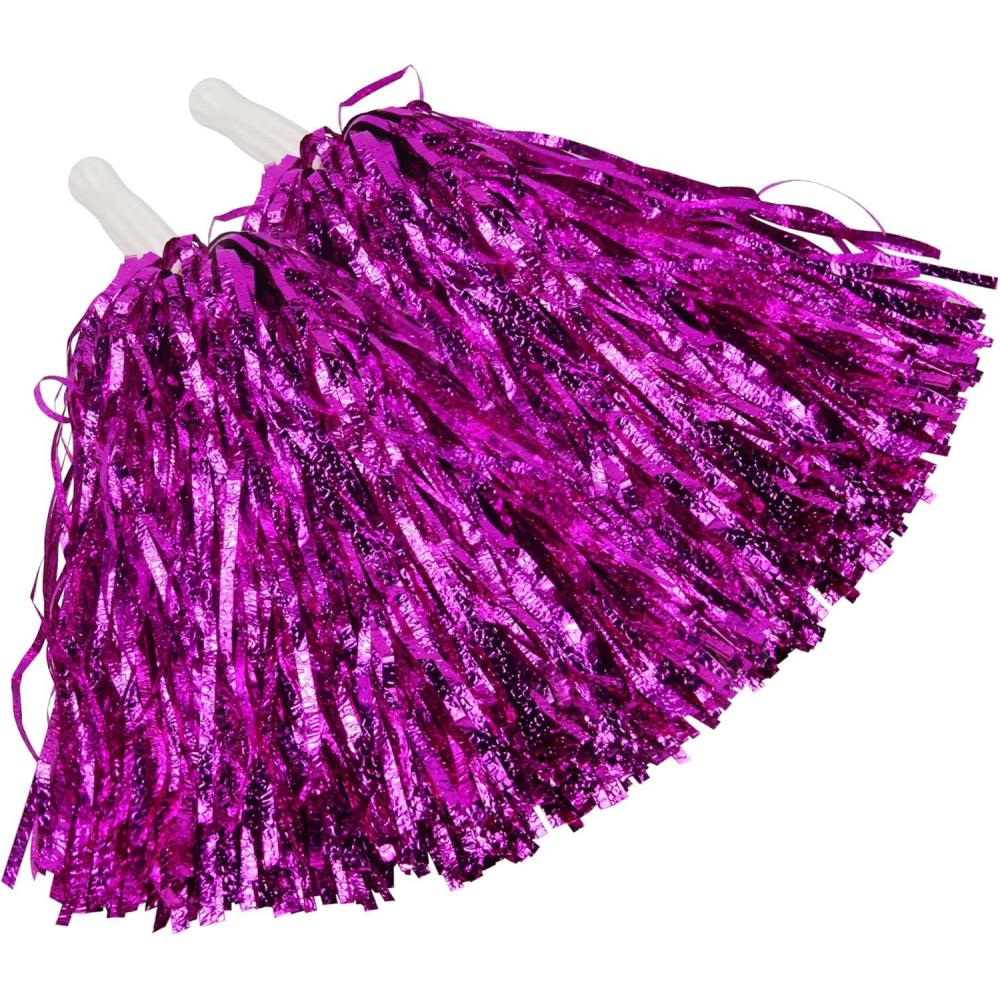 imageHooshing 12PCS24PCS Pom Poms Cheerleading Fluffy Metallic Pom Poms for Squad Team Sports Spirit Party Adopt Metal Embossing ProcessHot Pink
