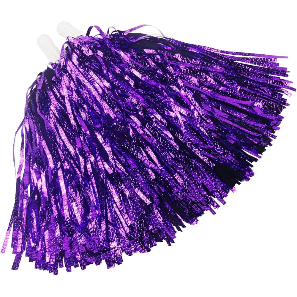 imageHooshing 12PCS24PCS Pom Poms Cheerleading Fluffy Metallic Pom Poms for Squad Team Sports Spirit Party Adopt Metal Embossing ProcessPurple