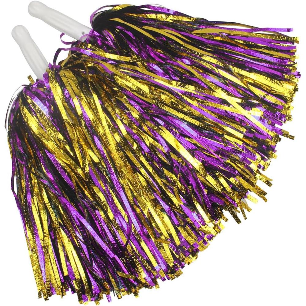 imageHooshing 12PCS24PCS Pom Poms Cheerleading Fluffy Metallic Pom Poms for Squad Team Sports Spirit Party Adopt Metal Embossing ProcessPurple and Gold