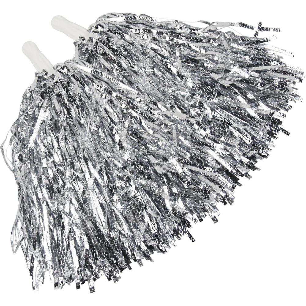 imageHooshing 12PCS24PCS Pom Poms Cheerleading Fluffy Metallic Pom Poms for Squad Team Sports Spirit Party Adopt Metal Embossing ProcessSilver