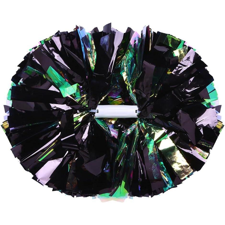 imageHooshing 2 Pack Cheerleading Pom Poms with Baton Handle Rainbow Colorful Cheer Pom Poms for Sports Team Spirit Cheering Kids AdultsBlack