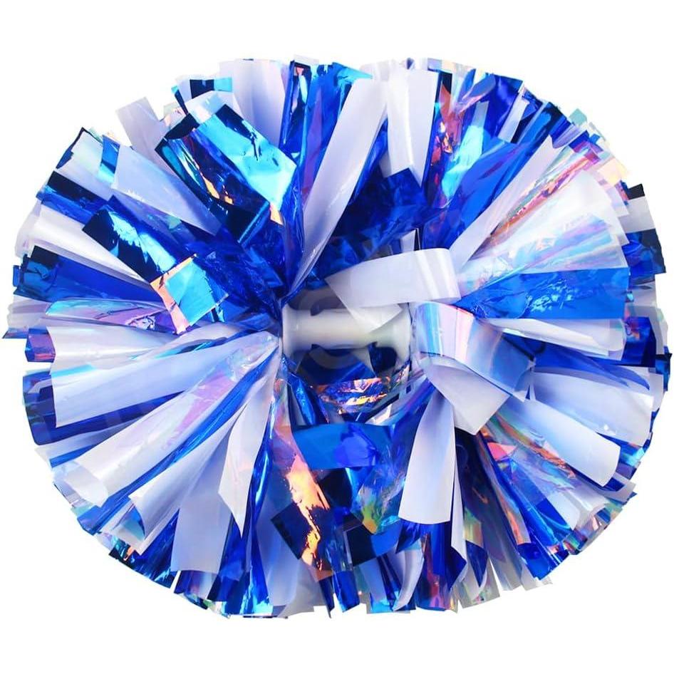 imageHooshing 2 Pack Cheerleading Pom Poms with Baton Handle Rainbow Colorful Cheer Pom Poms for Sports Team Spirit Cheering Kids AdultsBlue and White