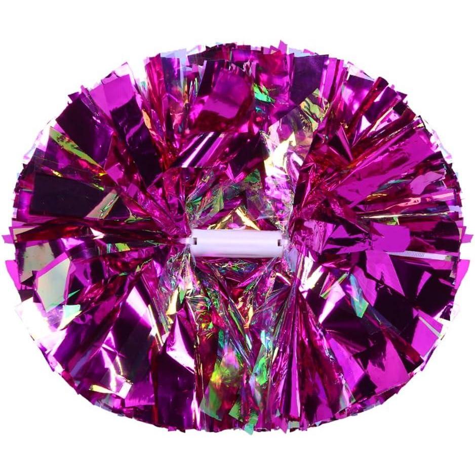 imageHooshing 2 Pack Cheerleading Pom Poms with Baton Handle Rainbow Colorful Cheer Pom Poms for Sports Team Spirit Cheering Kids AdultsHot Pink