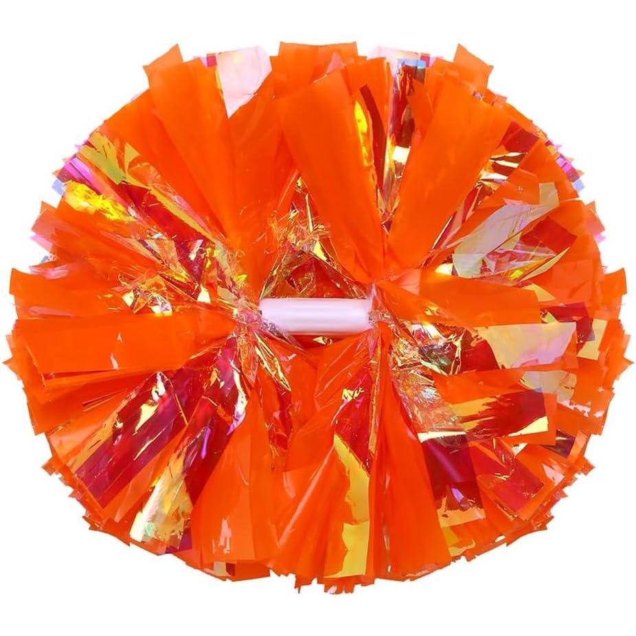 imageHooshing 2 Pack Cheerleading Pom Poms with Baton Handle Rainbow Colorful Cheer Pom Poms for Sports Team Spirit Cheering Kids AdultsOrange
