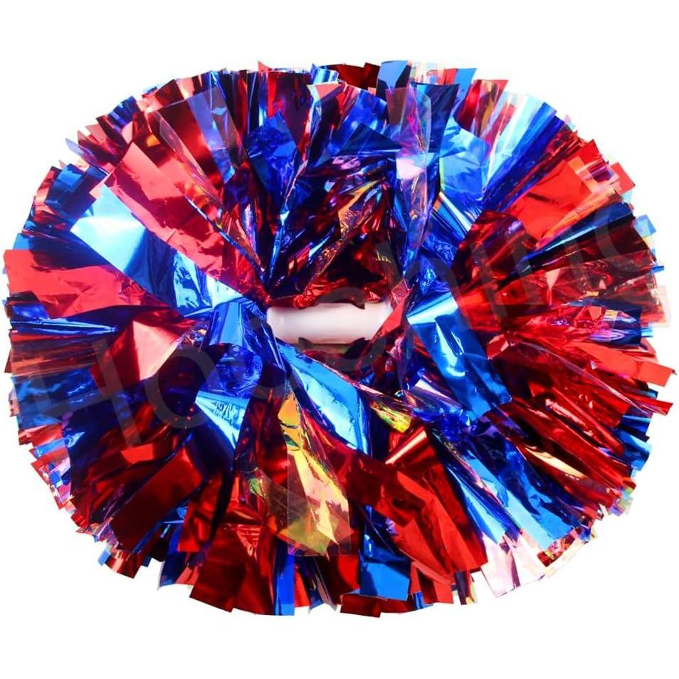 imageHooshing 2 Pack Cheerleading Pom Poms with Baton Handle Rainbow Colorful Cheer Pom Poms for Sports Team Spirit Cheering Kids AdultsRainbow Blue and Red
