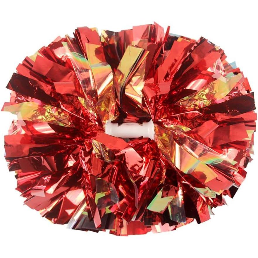 imageHooshing 2 Pack Cheerleading Pom Poms with Baton Handle Rainbow Colorful Cheer Pom Poms for Sports Team Spirit Cheering Kids AdultsRed