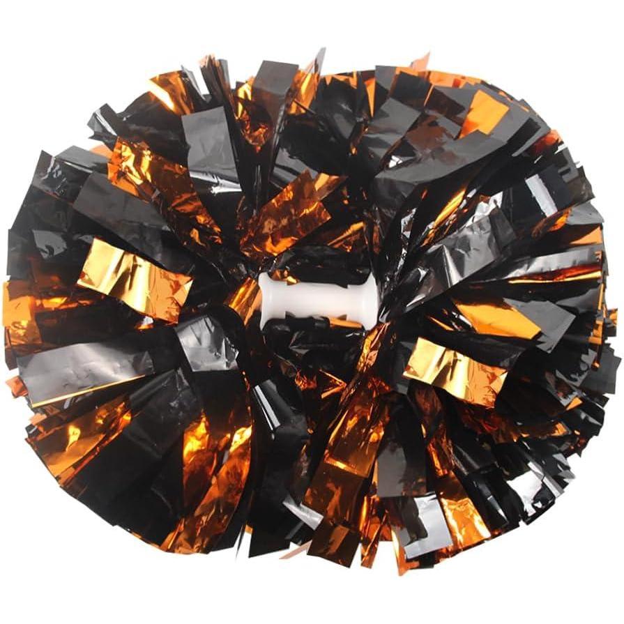 imageHooshing 2612PCS Cheerleading Pom Poms with Baton Handle for Team Spirit Sports Dance Cheering Kids AdultsBlack and Orange