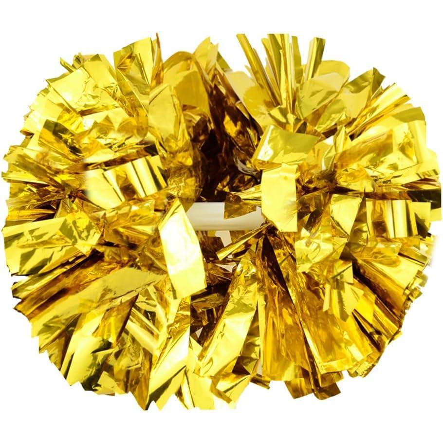 imageHooshing 2612PCS Cheerleading Pom Poms with Baton Handle for Team Spirit Sports Dance Cheering Kids AdultsGold