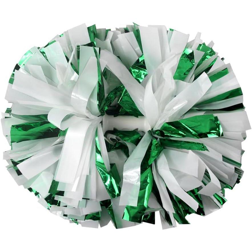 imageHooshing 2612PCS Cheerleading Pom Poms with Baton Handle for Team Spirit Sports Dance Cheering Kids AdultsGreen and White