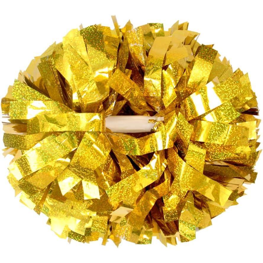 imageHooshing 2612PCS Cheerleading Pom Poms with Baton Handle for Team Spirit Sports Dance Cheering Kids AdultsHolographic Gold