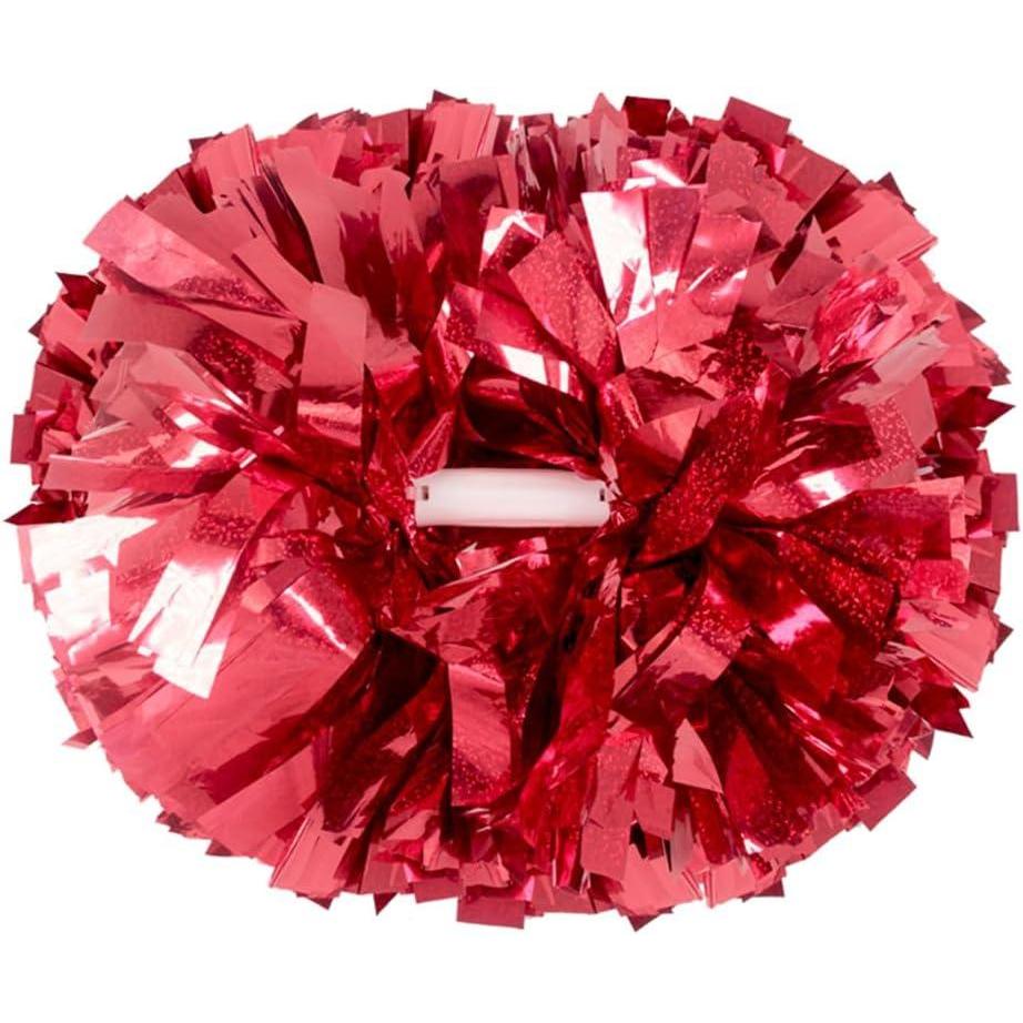 imageHooshing 2612PCS Cheerleading Pom Poms with Baton Handle for Team Spirit Sports Dance Cheering Kids AdultsHolographic Red