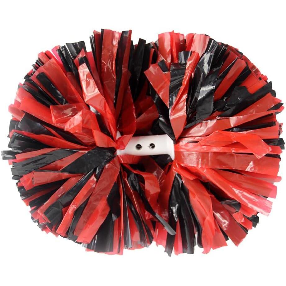 imageHooshing 2PCS Pom Poms Cheerleading Professional Cheer Pom Poms with Baton Handle No Zip Tie for Cheer Squad Team Sports Spirited Party Dance TrainingBlack and Red