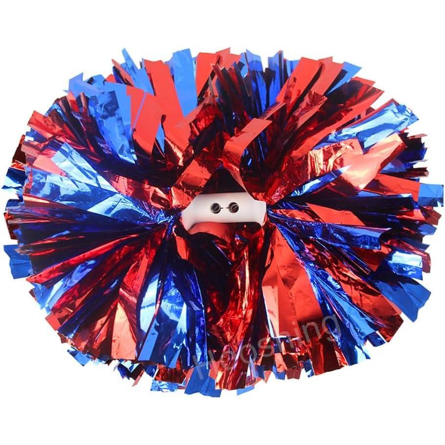 imageHooshing 2PCS Pom Poms Cheerleading Professional Cheer Pom Poms with Baton Handle No Zip Tie for Cheer Squad Team Sports Spirited Party Dance TrainingRed and Blue