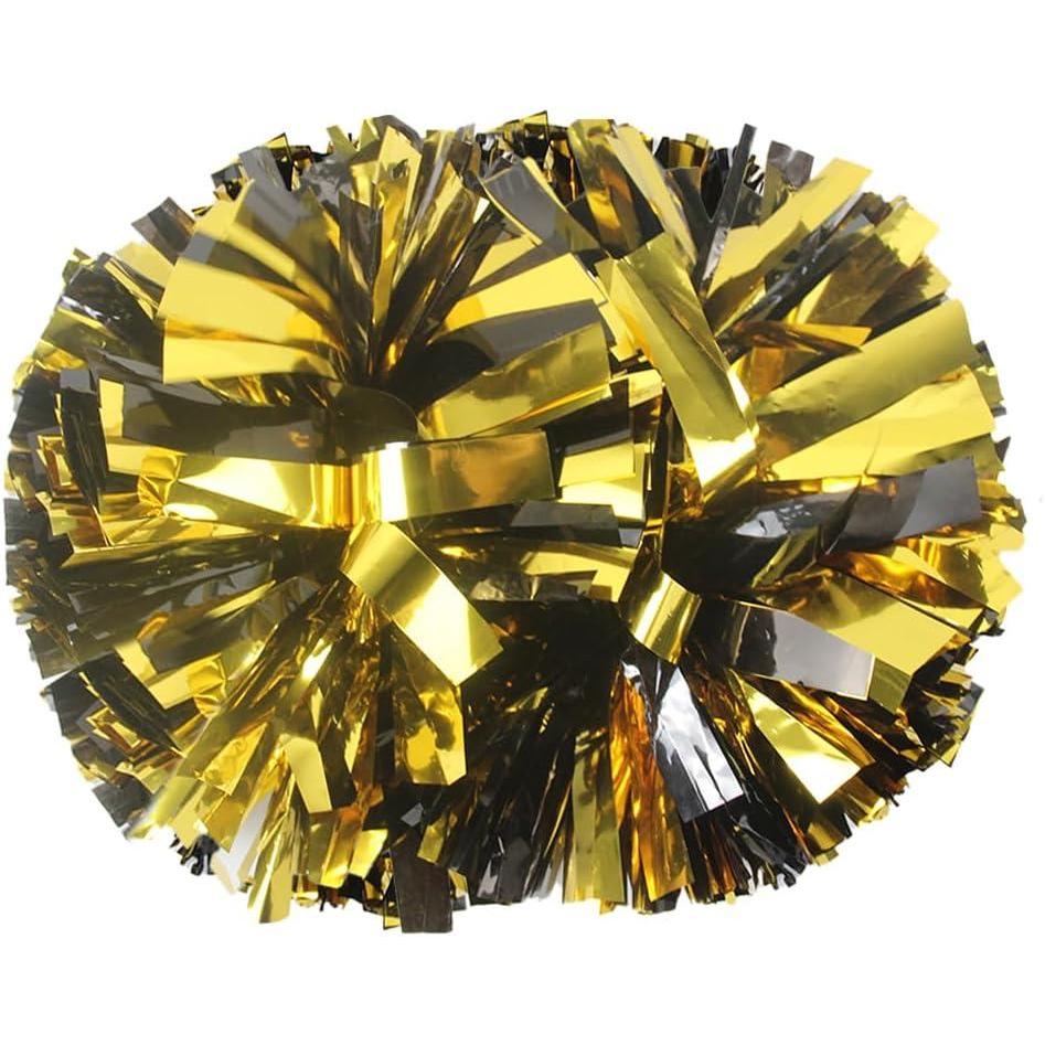 imageHooshing 2PCS Pom Poms Cheerleading Professional Cheer Pom Poms with Baton Handle No Zip Tie for Cheer Squad Team Sports Spirited Party Dance TrainingBlack and Gold