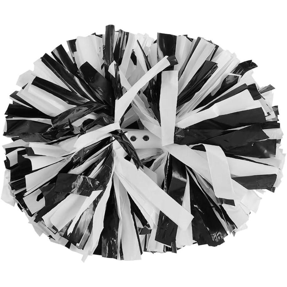 imageHooshing 2PCS Pom Poms Cheerleading Professional Cheer Pom Poms with Baton Handle No Zip Tie for Cheer Squad Team Sports Spirited Party Dance TrainingBlack and White
