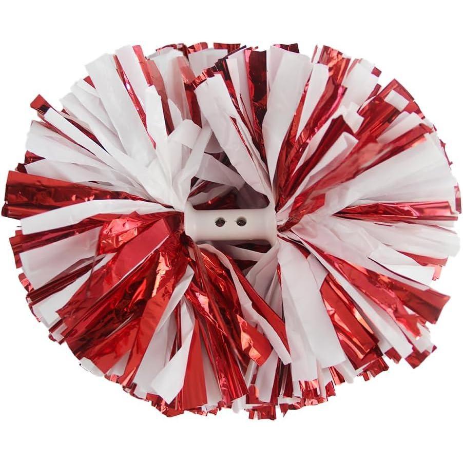 imageHooshing 2PCS Pom Poms Cheerleading Professional Cheer Pom Poms with Baton Handle No Zip Tie for Cheer Squad Team Sports Spirited Party Dance TrainingRed and White