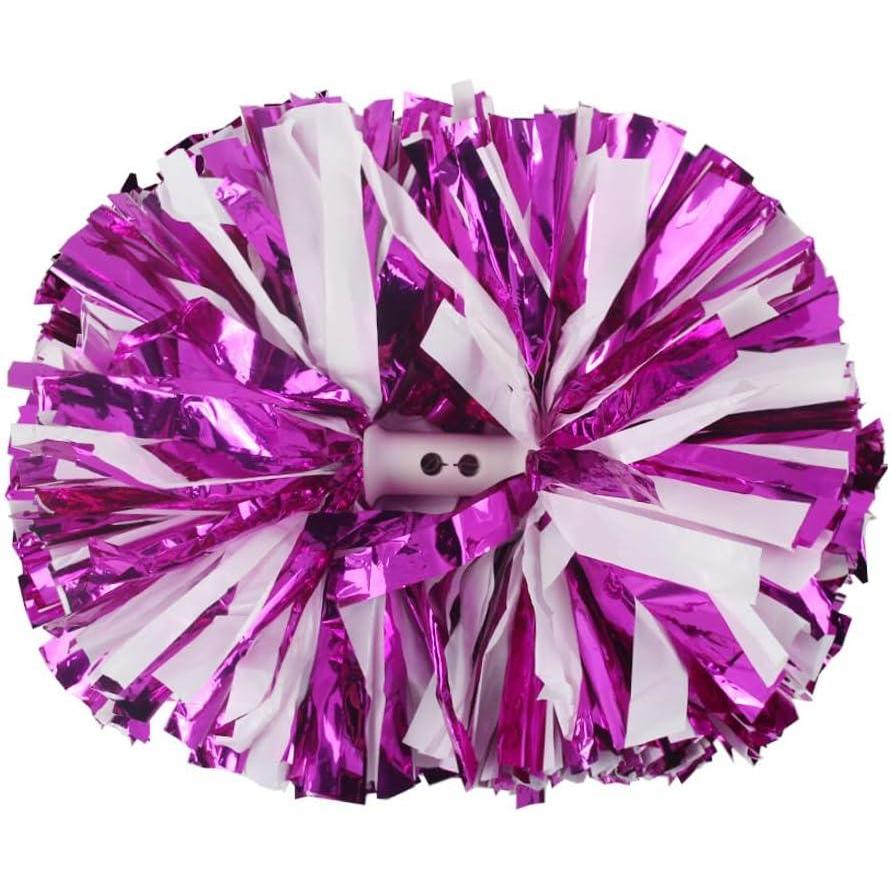imageHooshing 2PCS Pom Poms Cheerleading Professional Cheer Pom Poms with Baton Handle No Zip Tie for Cheer Squad Team Sports Spirited Party Dance TrainingHot Pink and White