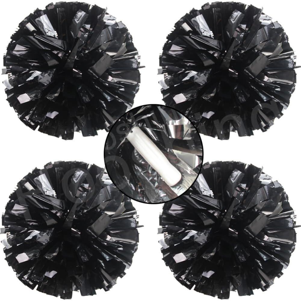 imageHooshing 4PCS Cheer Pom Poms with Plastic Handle Cheerleading Pompoms for Kids Team Sports Party CheeringBlack