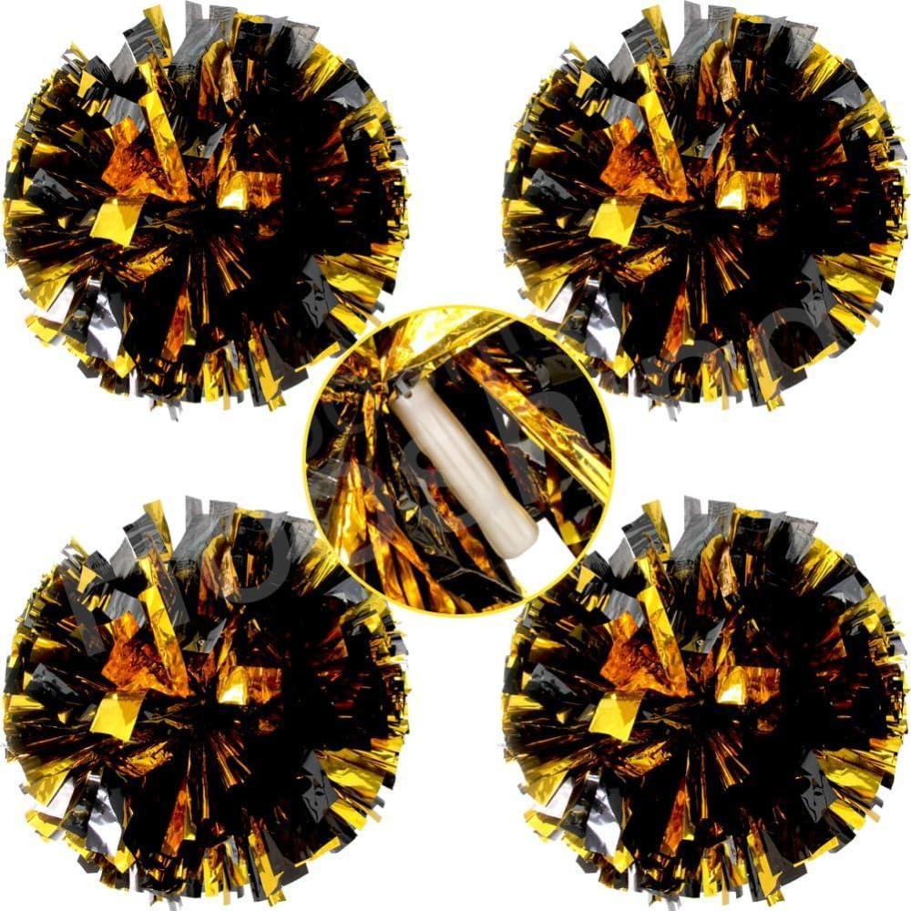 imageHooshing 4PCS Cheer Pom Poms with Plastic Handle Cheerleading Pompoms for Kids Team Sports Party CheeringBlack and Gold