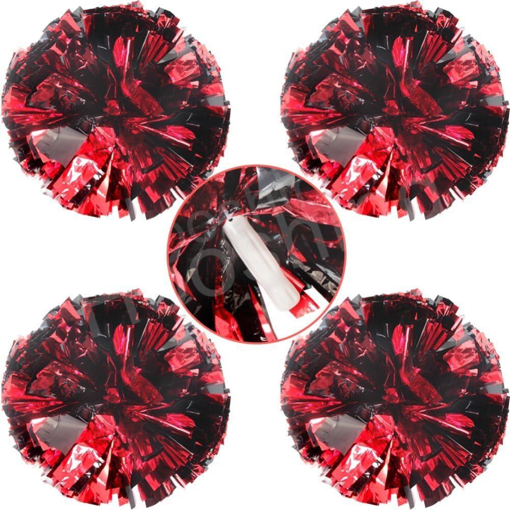 imageHooshing 4PCS Cheer Pom Poms with Plastic Handle Cheerleading Pompoms for Kids Team Sports Party CheeringBlack and Red
