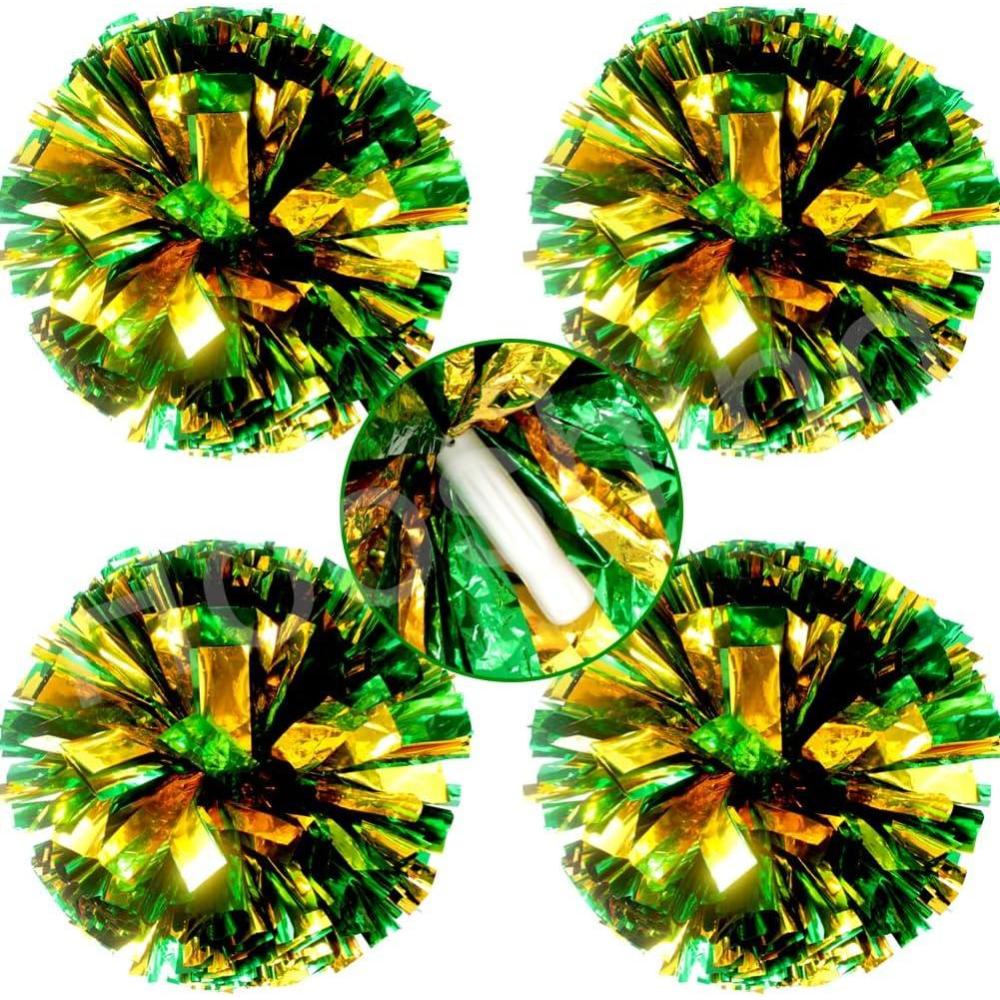 imageHooshing 4PCS Cheer Pom Poms with Plastic Handle Cheerleading Pompoms for Kids Team Sports Party CheeringGreen and Gold