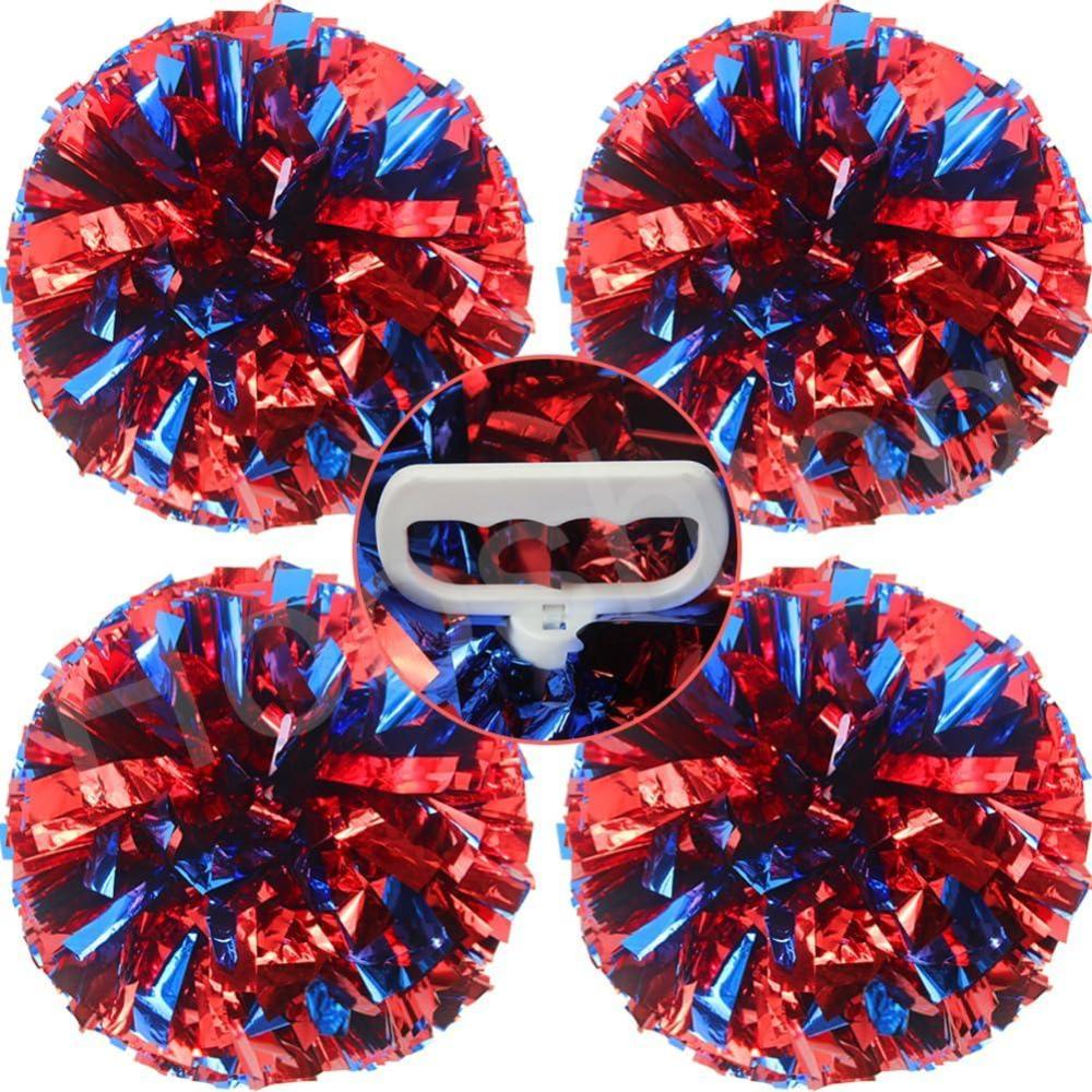 imageHooshing 4PCS Pom Poms Cheerleading with FingerFriendly Handle for Cheering Squad ampamp Dance TeamBlue and Red