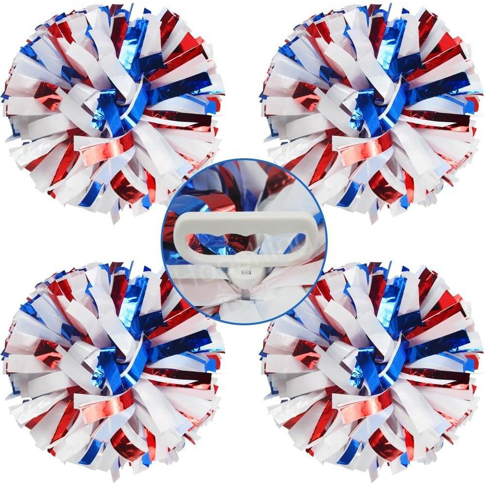 imageHooshing 4PCS Pom Poms Cheerleading with FingerFriendly Handle for Cheering Squad ampamp Dance TeamBlue and Red and White