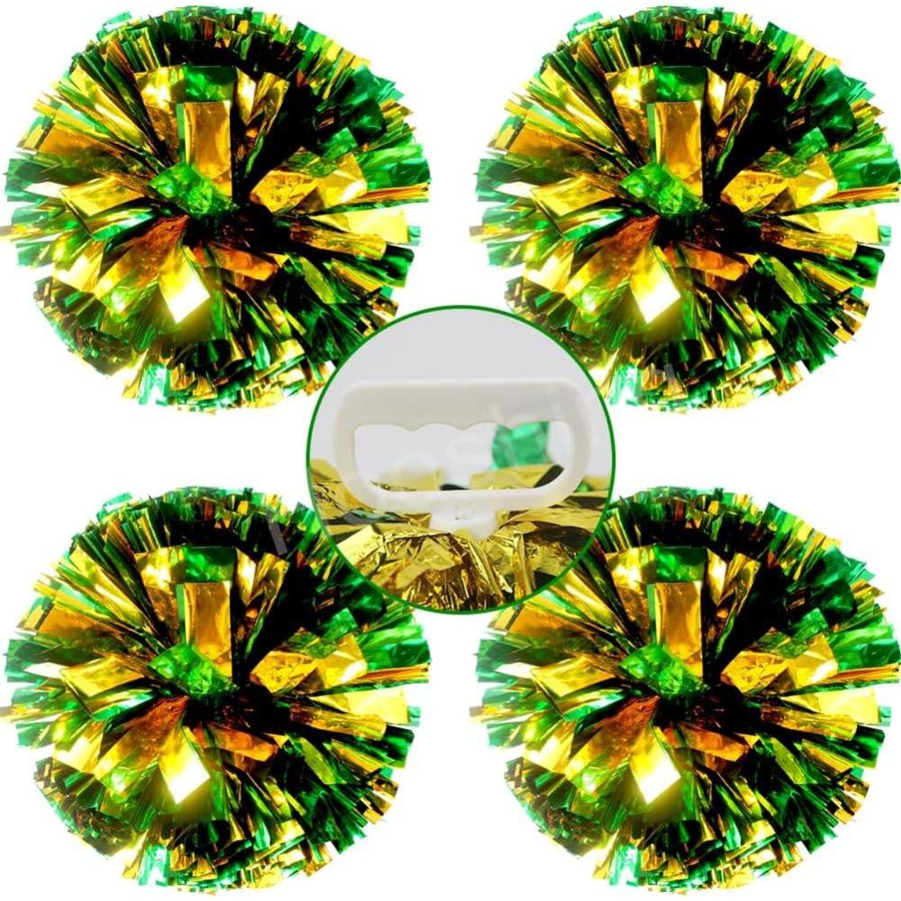 imageHooshing 4PCS Pom Poms Cheerleading with FingerFriendly Handle for Cheering Squad ampamp Dance TeamGreen and Gold