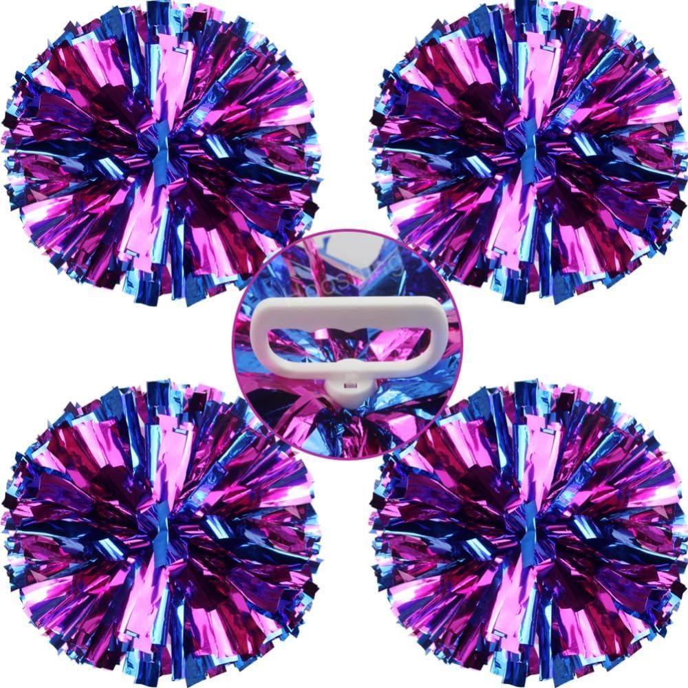 imageHooshing 4PCS Pom Poms Cheerleading with FingerFriendly Handle for Cheering Squad ampamp Dance TeamHot Pink and Blue