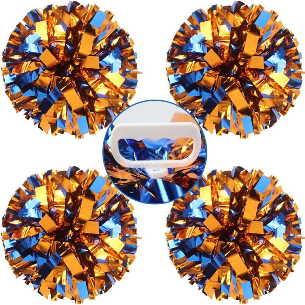 imageHooshing 4PCS Pom Poms Cheerleading with FingerFriendly Handle for Cheering Squad ampamp Dance TeamOrange and Blue