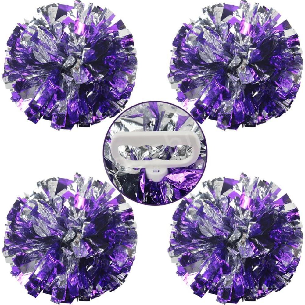 imageHooshing 4PCS Pom Poms Cheerleading with FingerFriendly Handle for Cheering Squad ampamp Dance TeamPurple and Silver
