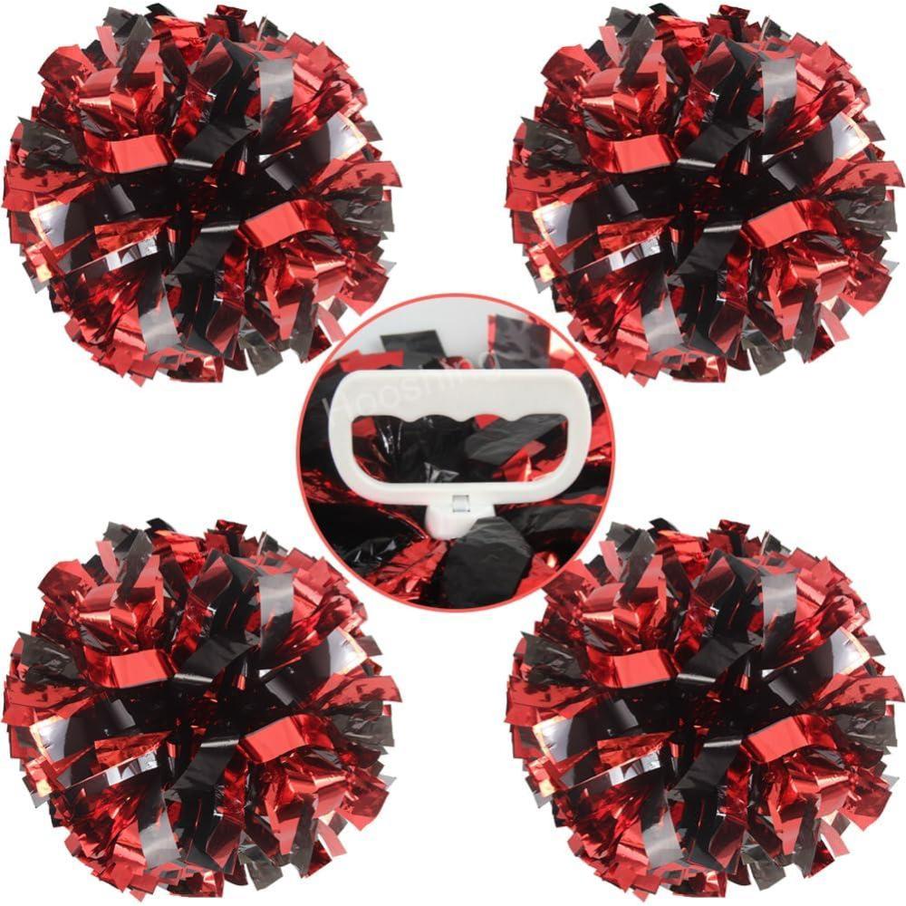 imageHooshing 4PCS Pom Poms Cheerleading with FingerFriendly Handle for Cheering Squad ampamp Dance TeamRed and Black