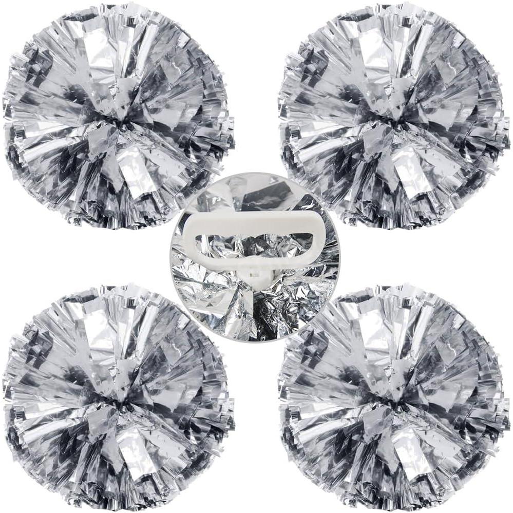 imageHooshing 4PCS Pom Poms Cheerleading with FingerFriendly Handle for Cheering Squad ampamp Dance TeamSilver