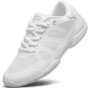 BAXINIER Girls Cheer Shoes White Cheerleading Dance Sneakers Kids Athletic Training Tennis Youth Competition Shoes(White 855)