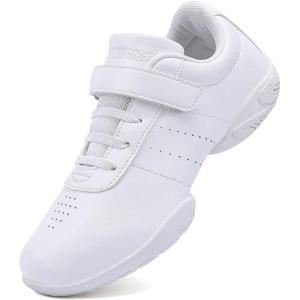 BAXINIER Girls White Cheerleading Dance Shoes Athletic Training Tennis Breathable Youth Competition Cheer Sneakers(White 2117)
